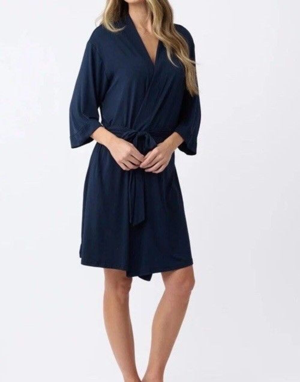 COZY EARTH BAMBOO STRETCH KNIT KIMONO ROBE NAVY BLUE SZ 2XL NWOT